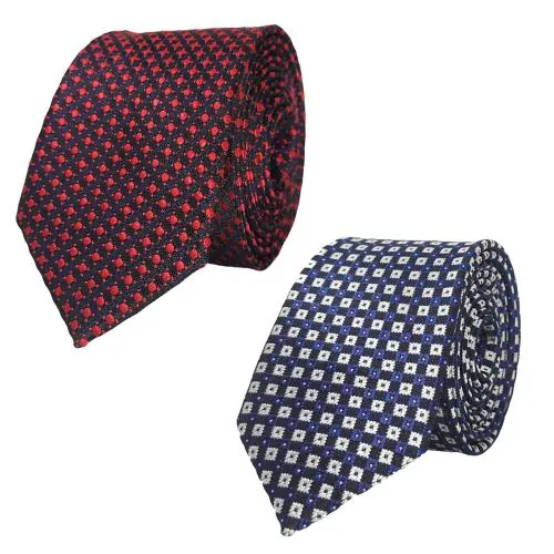 Exotique Red Multi & Blue Multi Microfiber Neck tie Combo For Men (ET0043MU)