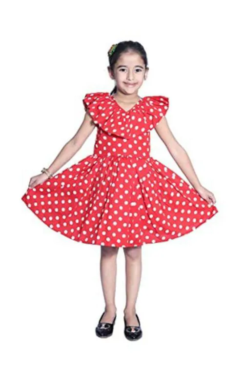Wish Littlle Girls Red Knee Length Short Frock Dress - 6 Y