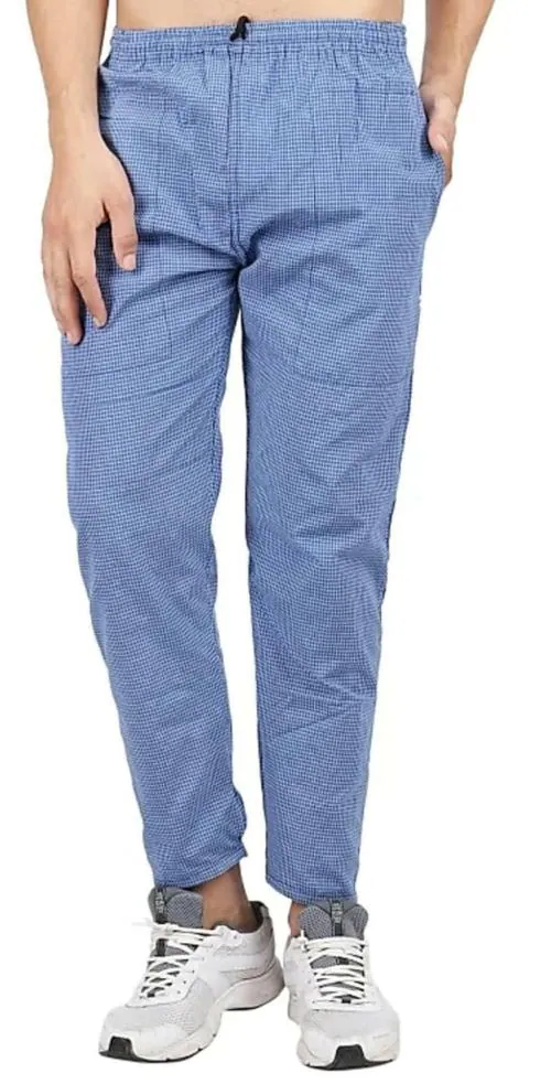 AWALA FASHION Men's Cotton Checkered Pajama, Pyjama, Blue, Red and Yellow (Pack of 1)