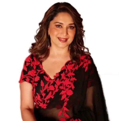 Sidhidata Textile Women's Embroidered Georgette Saree With Unstitched Blouse Piece (Madhuri Dixit) Black