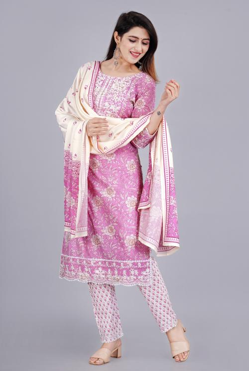 PURPLE KURTA PANT DUPATTA SET EMBROIDERED SUIT SET WOMEN visual data 6