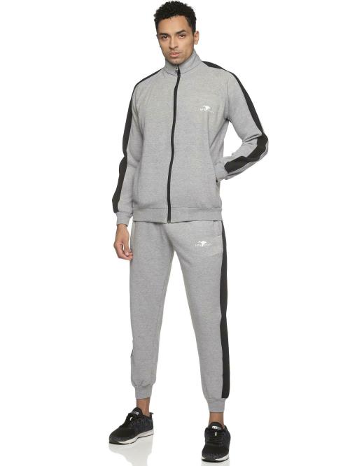 HPS Sports Men Light Grey Fleece Solid Tracksuit (L)