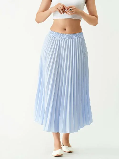 AASK Sky Blue Color Pleated Polyester Shirt For women & Girl