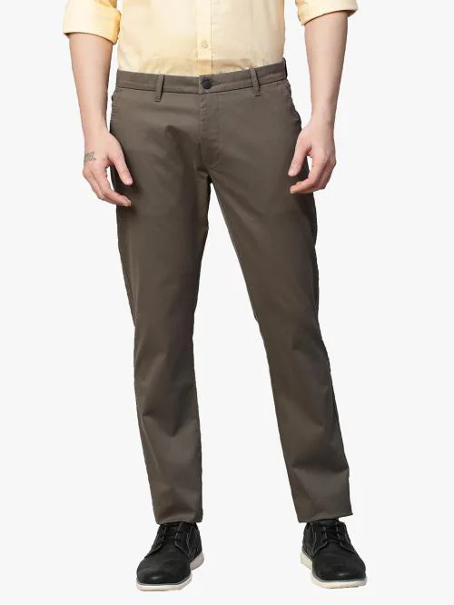 Genips Men Grey Solid Cotton Blend Slim Fit Trousers (38)
