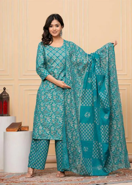 Avyco Women's Printed Pure Cotton Kurta Set