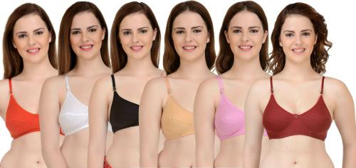 Yana Women Multicolor Cotton Blend Pack Of 6 Non Padded Bra (40)