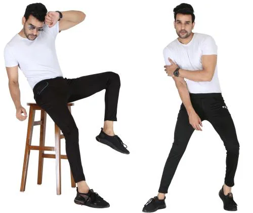 Star The Vision Men's Lycra Track Pant Solid With Front Chain And Back Pocket Pack of 2. Black.