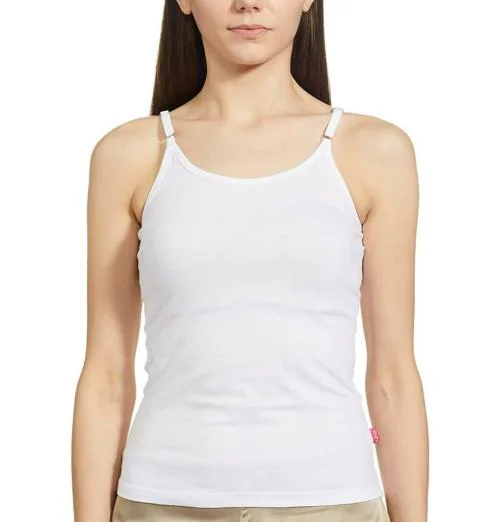 RTS Women White Cotton Camisole Slip Adjustable Strap Spaghetti Top Innerwear (Pack of1)