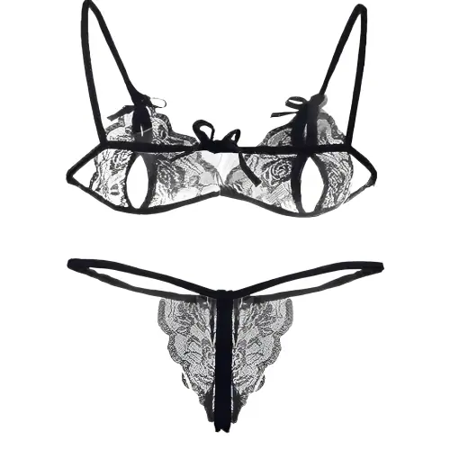 FASHION BONES Women's Babydoll Nightwear Lace Bra Panty Lingerie Set For Women | Hot & Sexy Baby Doll Dress Lingerie Set for Honeymoon, Sleepwear | Sexy Night Dress for Special Night (Black)