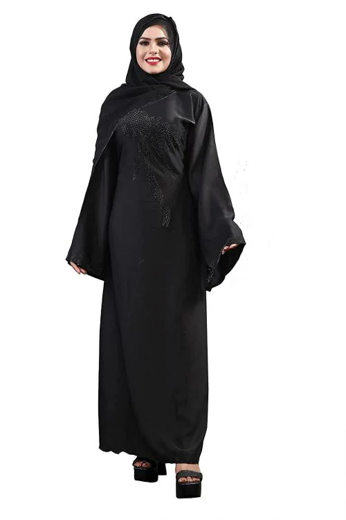 KHADIJA FASHION Women Black Synthetic Solid Abaya with Hijab (XXL)
