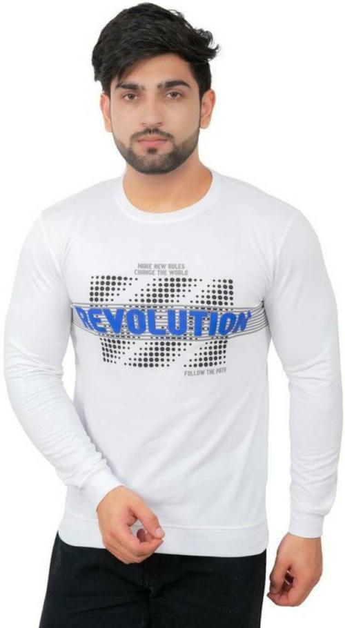 E-MAX Men White Printed Polyester T-shirt - L