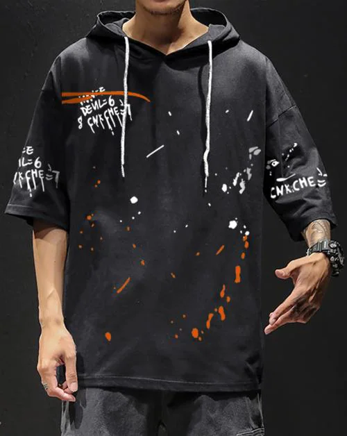 Eyebogler Men Printed Hooded Neck Cotton Blend T-Shirt