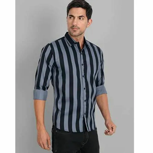 HAMH Men's Cotton Striped Slim Fit Casual Shirt | Fashionable Shirt | Formal Shrit (BLUE-BLK XL )
