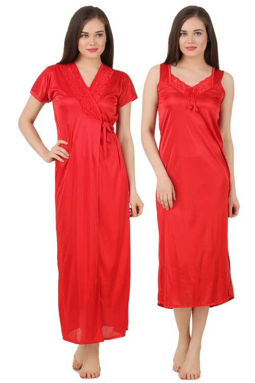 Fasense Women Satin Nightwear Sleepwear 2 Pc Set of Nighty, Robe SR010