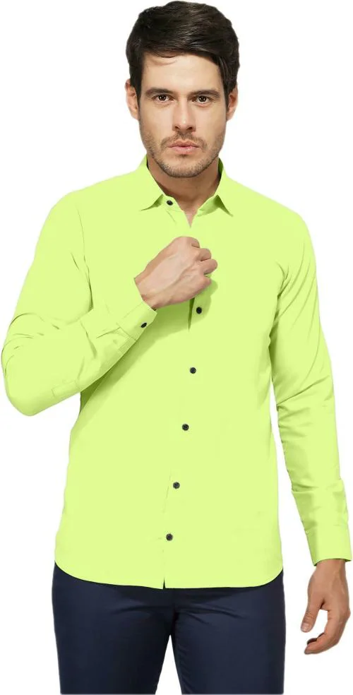 VAGHANI TEX Men Green Self Design Cotton Blend Casual Shirts (XL)