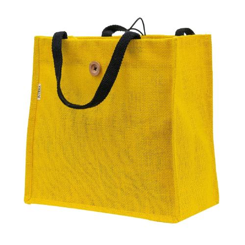 JUTEKA Button and Loop Yellow Color Eco Friendly Jute Bag with Wooden Button