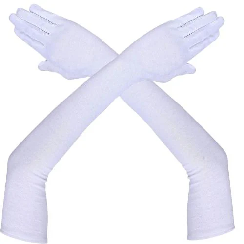 Cotson Women Cotton Full Hand Gloves For Sun Protection Bike Riding (White, Free Size)