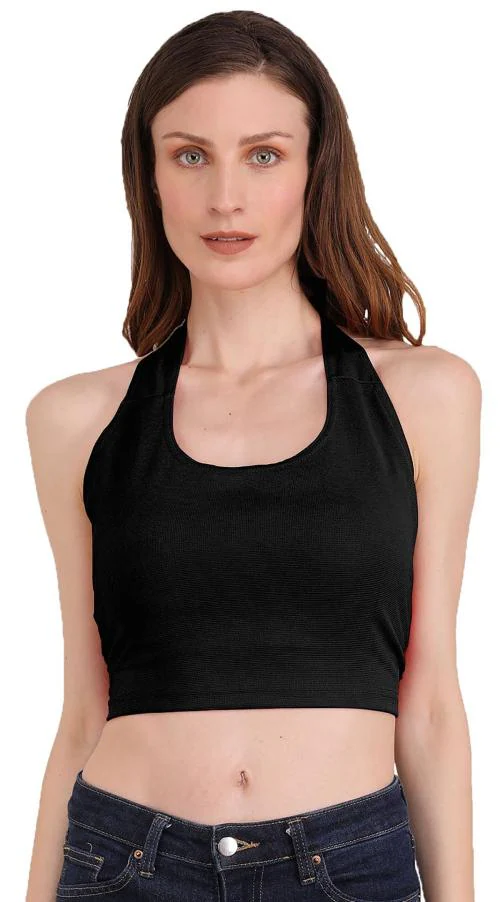 THE BLAZZE 1382 Women's Basic Sexy Solid Backless Halter Neck Slim Fit Sleeveless Crop Top for Women