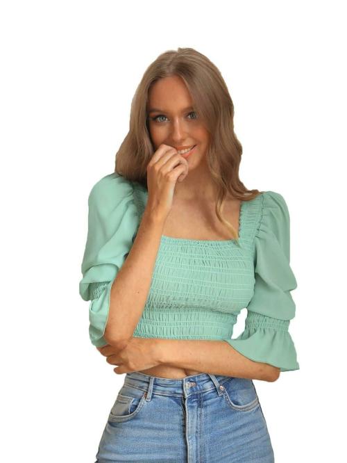 Retrovis Women Mint Green Solid Tops M