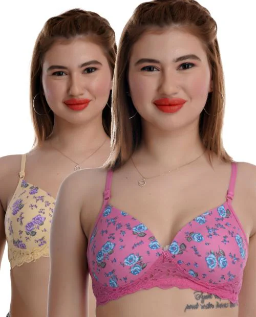 FIMS - Fashion is my style Women Multicolor Floral Print Cotton Blend Pack of 2 Padded Bra
