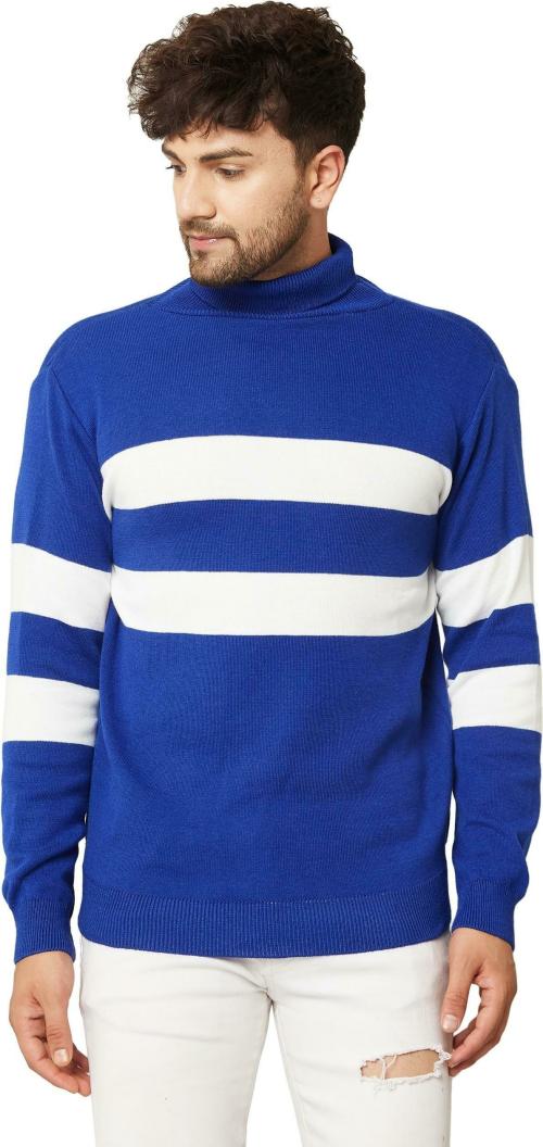 KVETOO Colorblock Turtle Neck Casual Men Dark Blue Sweater