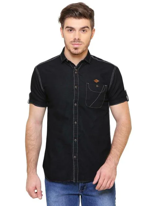Kuons Avenue Black Men's Half Sleeve Denim Shirt