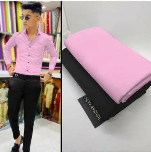 DHARMESH ENTERPRISE Men Pink, Black Solid Polycotton Unstitched Shirt and Trouser Material (Free Size)