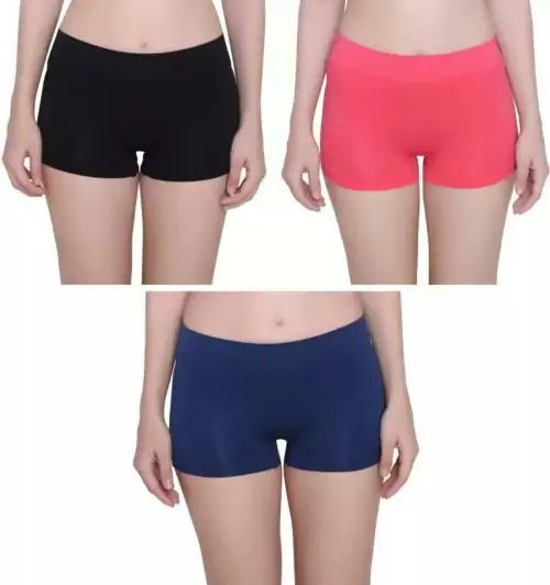 R2N Women's Nylon Spandex Mid Rise Full Coverage Boy short Panties No Panty Lines- Free Size Cotton High Waist Full Coverage Briefs Ladies Underwear Panties Tummy Control Body Shaper Shorts Panties (Pack of 3)