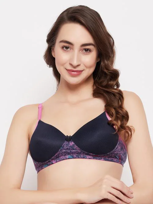Clovia Polyamide Solid Padded Full Cup Wire Free T-shirt Bra - Blue