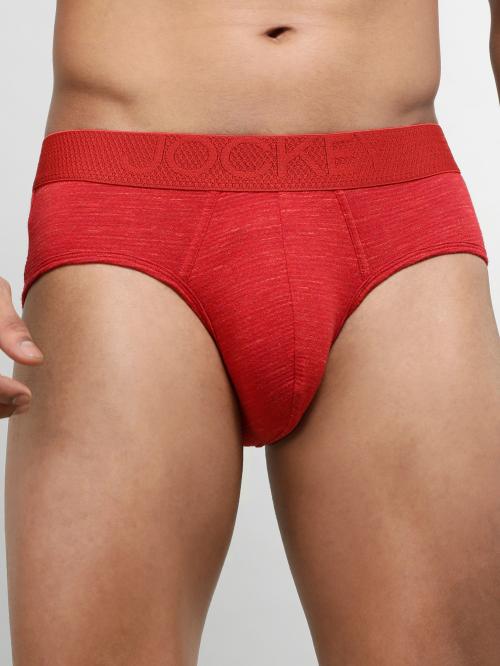 jockey Men Red Multi Melange Solid Bamboo Briefs