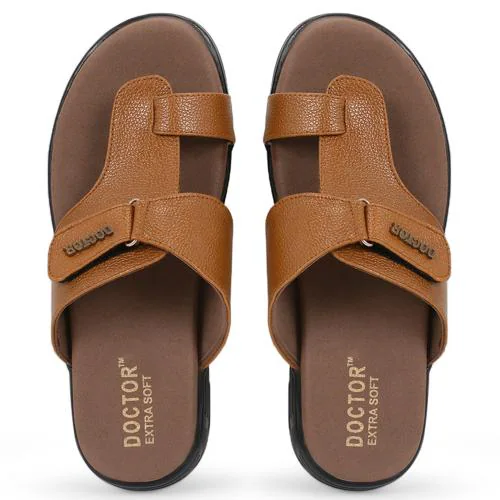DOCTOR EXTRA SOFT Tan Ortho Care Orthopedic Diabetic Comfortable Dr Sole Footwear Daily Use Casual Home Wear Stylish Latest Black Cushioned Adjustable Strap Chappal-Sandals-Slippers for Men's-Gents-Boy's L-1