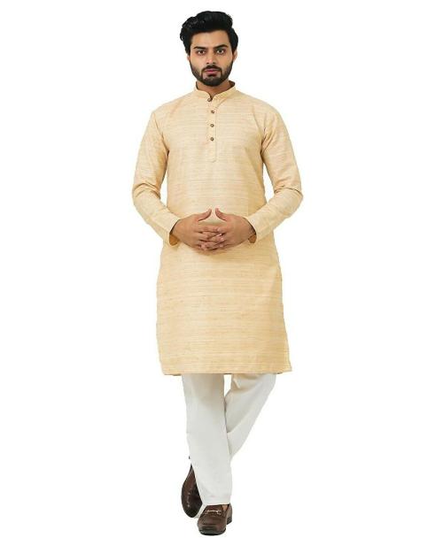 Buy Bluesaanchi Men Khaki Khadi Cotton Kurta Pajama Combo Set Online at