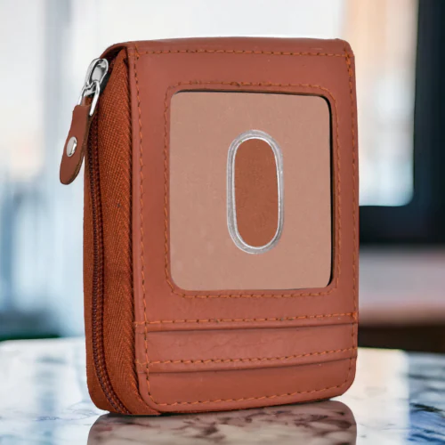 Lorenz Genuine Leather 9 Slot Vertical Credit Debit Card Holder Money Wallet Zipper Coin Purse for Men Women - Tan Bi-fold wallet | GL-40