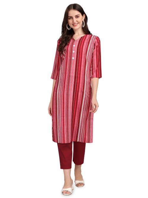 Women's Cotton Crepe, 3/4 Sleeve,Knee Length Printed Sequence Striped Kurta Kurtis