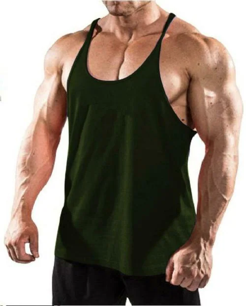 THE BLAZZE Dark Green Solid Cotton Vest XL