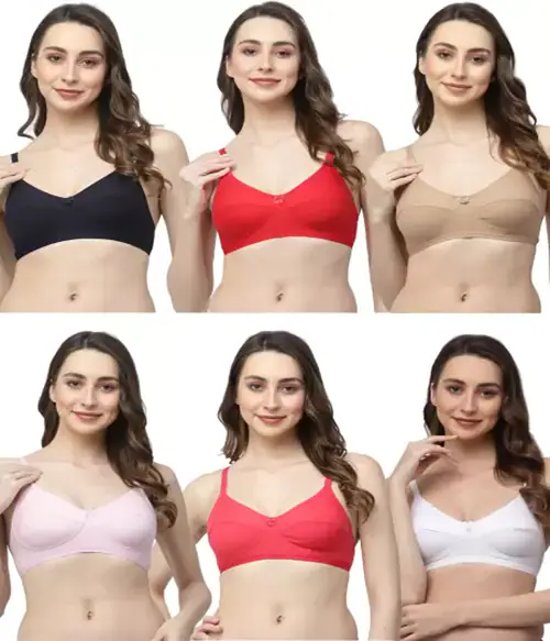 BoLeeM Pack of 6 Women Full Coverage Non Padded Bra-28-Size-40-Colour-Multicolor