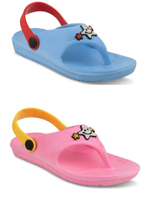 SMARTOTS Dailywear Casual Slipon Slippers/Clogs/Flip Flops with Back Strap for Kids-Combo Pink & Sky-Blue (Pack of 2 Pairs)