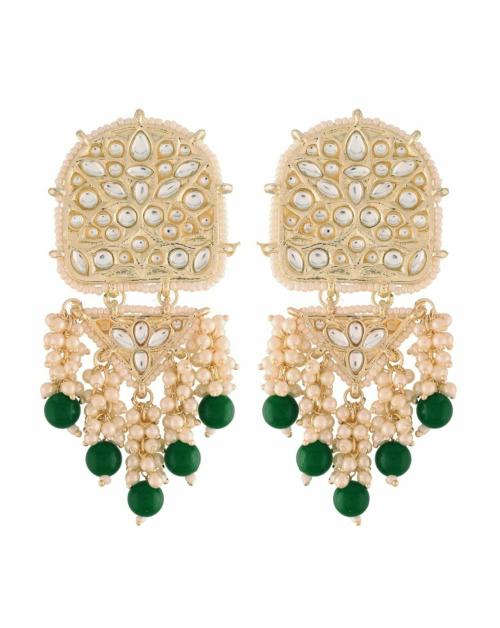 I Jewels Green Pearl Drop Earrings for Women