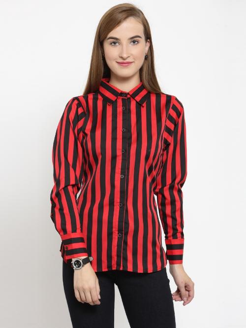 Enchanted Drapes Red Black Stripes Women's Shirt