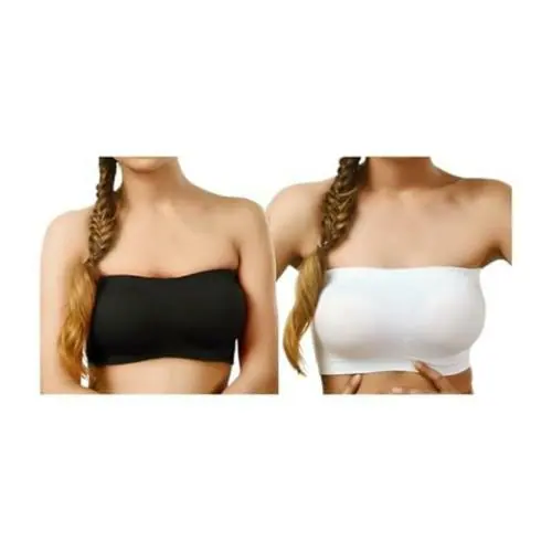 CLOTERI Women Fancy Tube Everyday Bra with Detachable with Transparent Strap | Floral Lace Strapless | Multi-Way Top Tub for Women's and Girls (Pack of 2) Size-28B(Black & White)