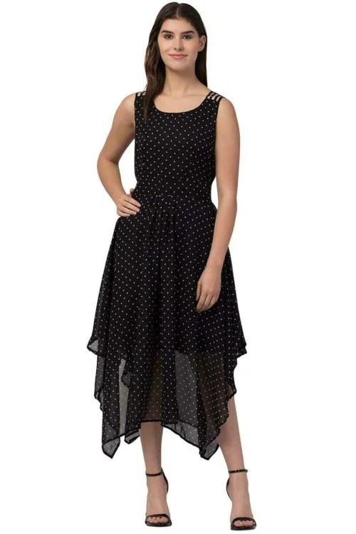 Shiva Trends Black Flower Print High Low Dresses for Women Cacual Wear(Deny_97_M)