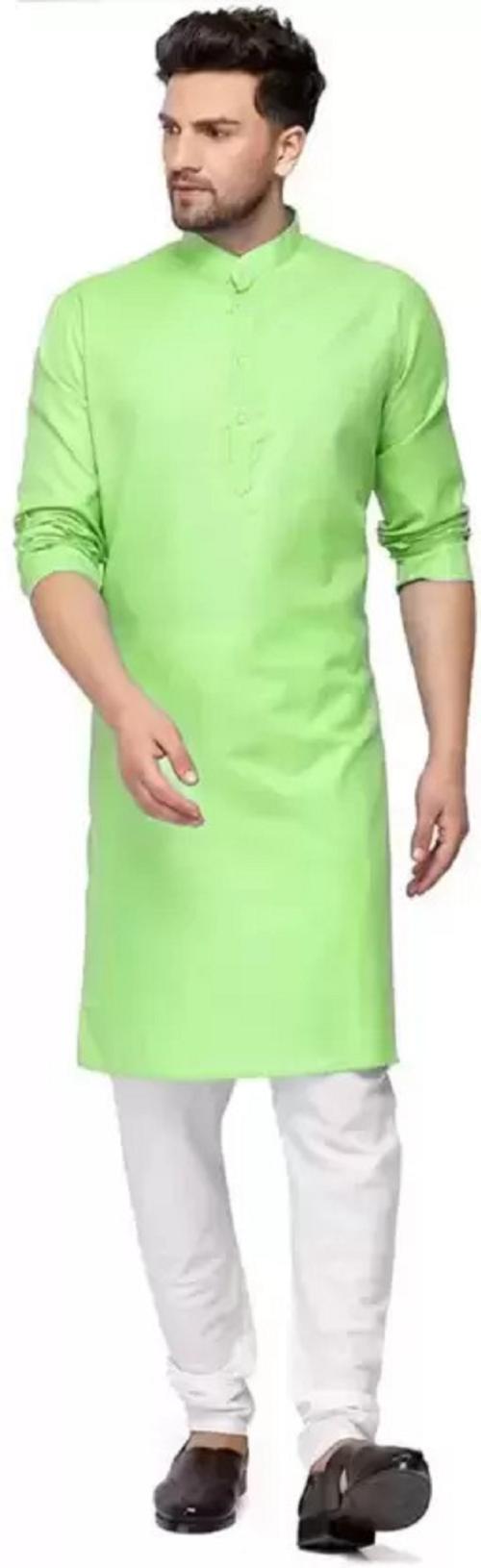 ANUJ FASHION Men's Cotton Blend Plain Full Sleeves Formal Kurta (Green-XL)