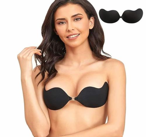 Geonix 1 Pair Silicone Wire Free Stick-On Bra Padded Adhesive Bra Strapless Silicone Invisible Push Up Reusable Self Sticky Bra for Backless Dress Stick on Bra