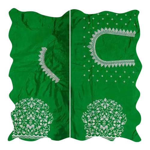 Ayush Creation Women Green Paan Silver Pure Silk Festival Wear Unstitched Blouse Material