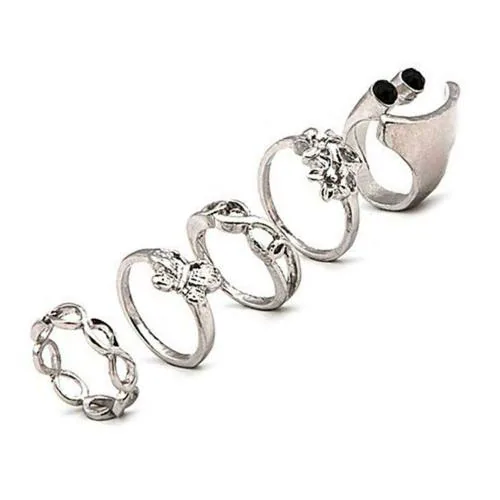 Young & Forever Boho Gypsy Collection Silver Plated and Crystal Midi Knuckle Stack Ring For Women & Girls (Silver)