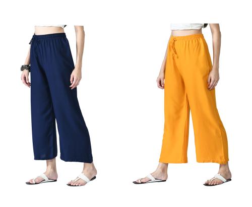 IndiWeaves Solid Rayon Palazzo pant for Women (Pack of 2) Multicolor