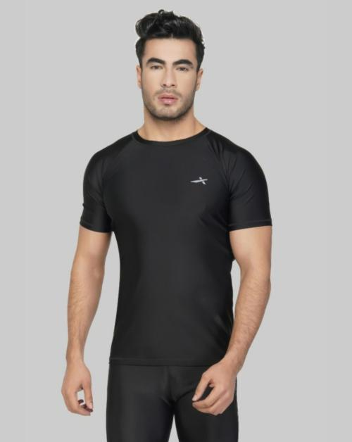 VECTOR X Men Black Solid Polyester Round Neck T-shirt