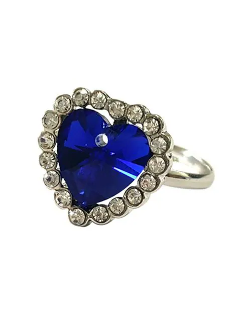 Young & Forever Heart of Ocean Blue Crystal Cubic Zirconia Embellished Silver Ring For Women Fancy Engagement Designer Ring For Girls Latest Fashion (Pack of 1)