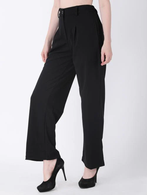 For U Stylish Full Length Palazzo Pants For Women Waist Tie Trouser Pant With Pockets Women Trousers | Formal Pants For Women | Plazo Pant | Party Wear Pants (Black) (M)