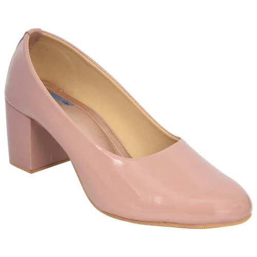 Racecourse Women's Block Heel High Bottom Wrinkle Free Full Shoe Belly With the Heel Height of 2.5 Inch 9035 Peach
